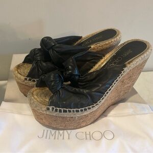 Jimmy Choo Priory Black Wedge Sandals|sz 37.5